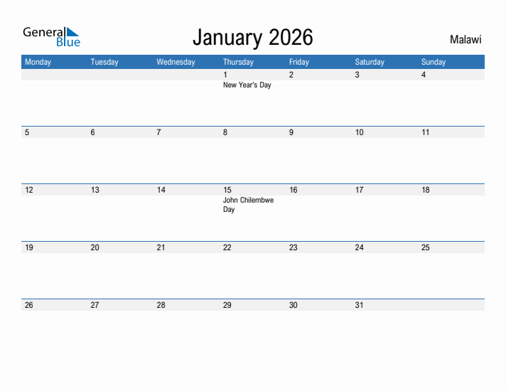 Fillable January 2026 Calendar