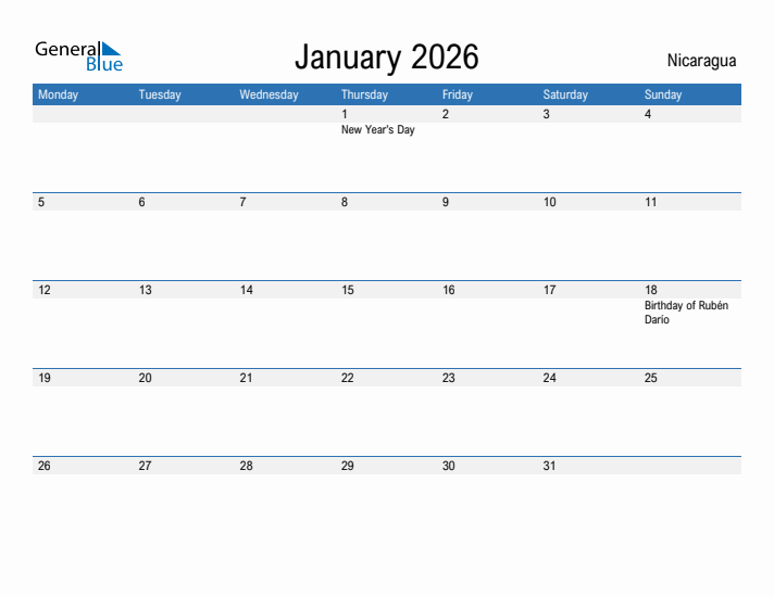 Fillable January 2026 Calendar