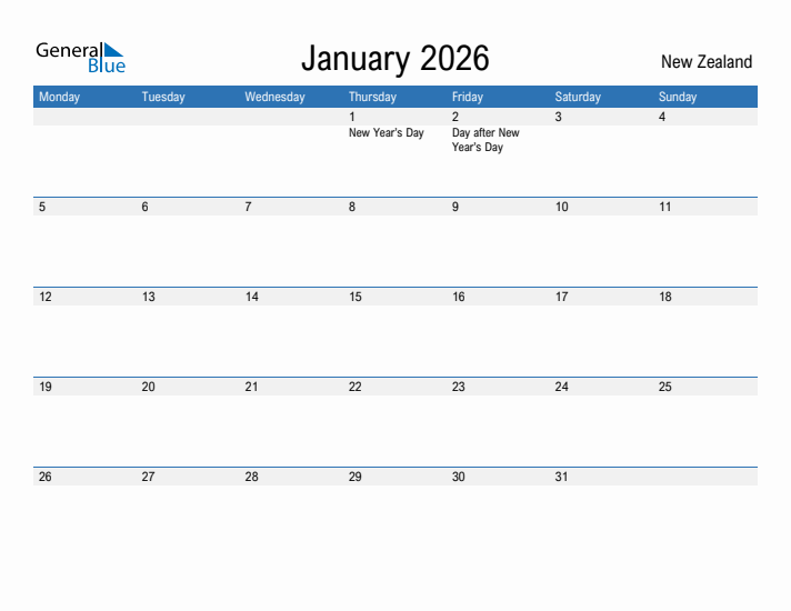 Fillable January 2026 Calendar