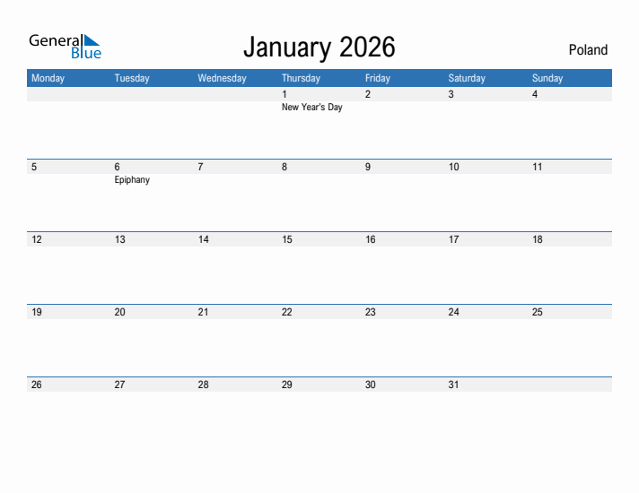 Fillable January 2026 Calendar