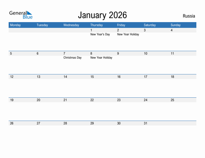 Fillable January 2026 Calendar