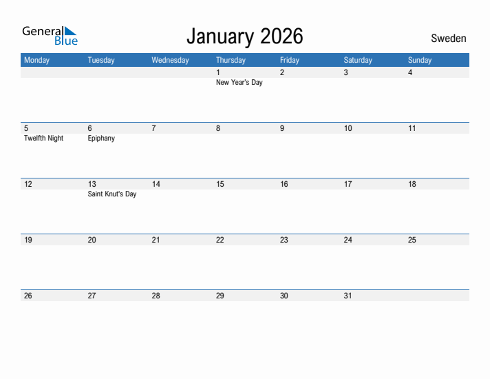 Fillable January 2026 Calendar