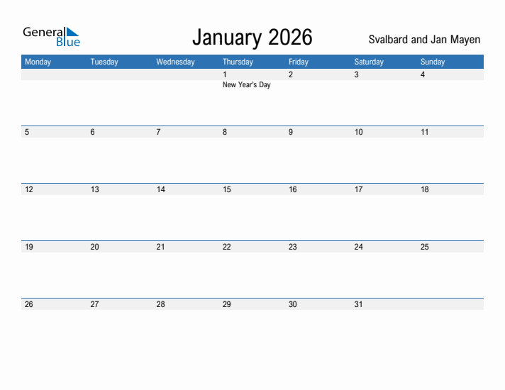 Fillable January 2026 Calendar