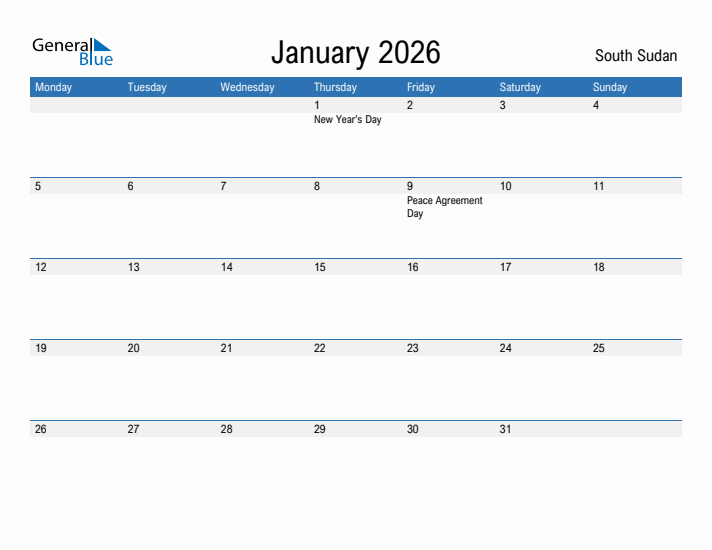 Fillable January 2026 Calendar