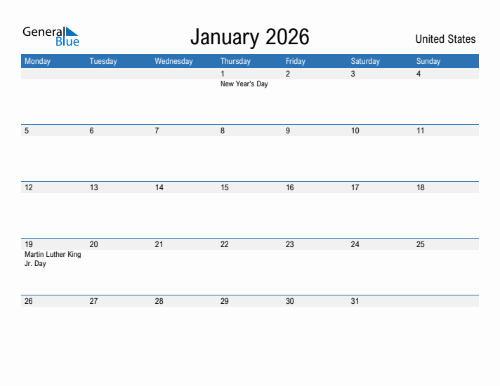 Fillable January 2026 Calendar