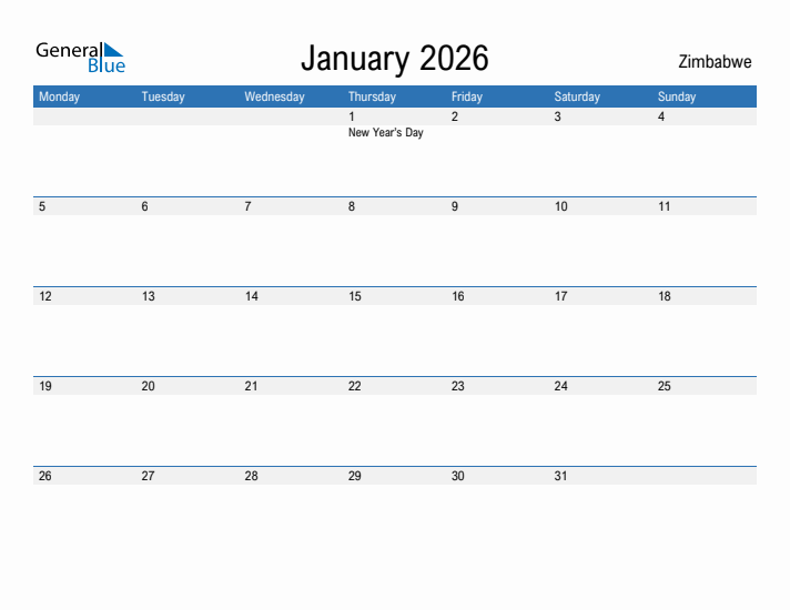 Fillable January 2026 Calendar