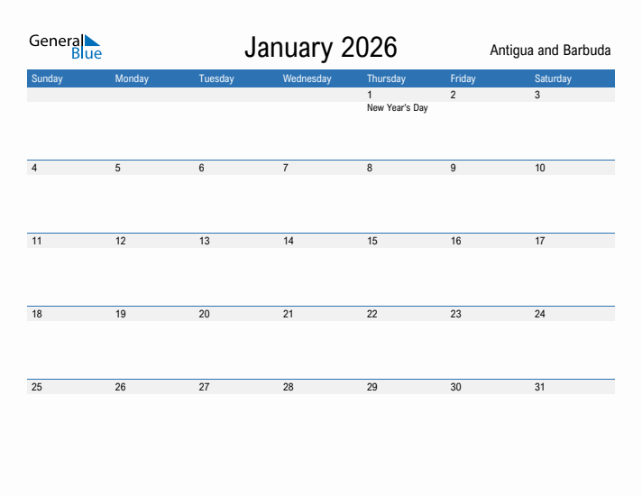 Fillable January 2026 Calendar