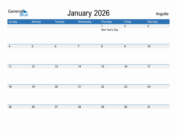 Fillable January 2026 Calendar