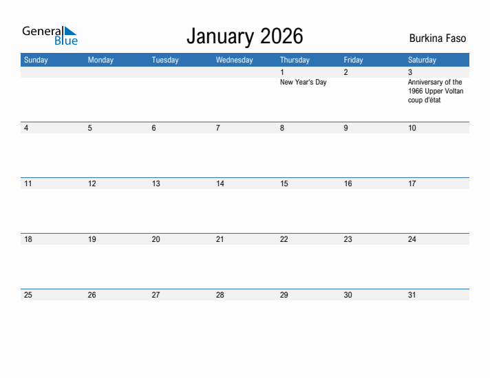 Fillable January 2026 Calendar