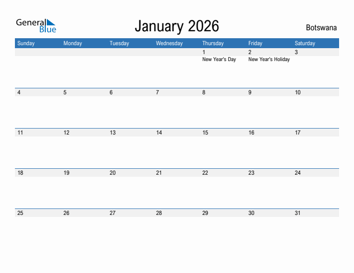 Fillable January 2026 Calendar