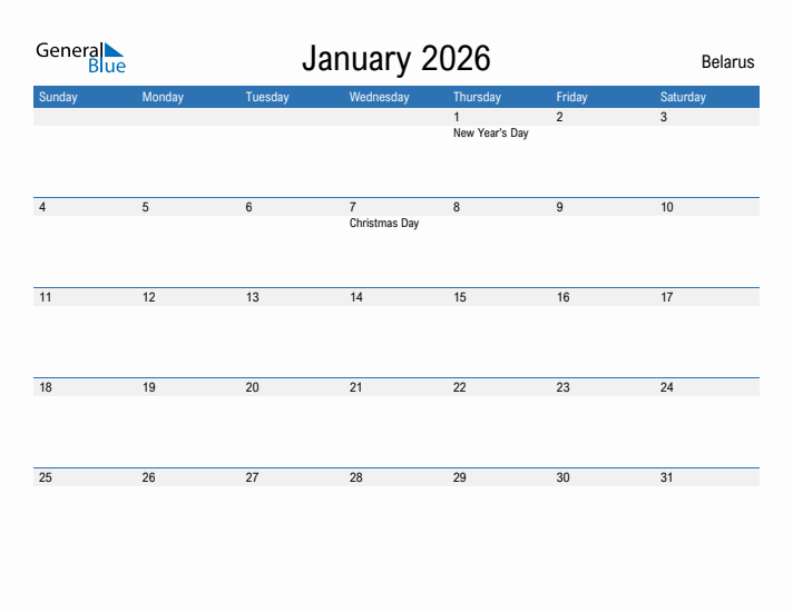 Fillable January 2026 Calendar