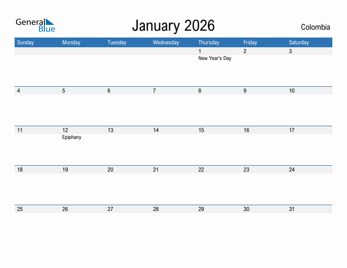 Fillable January 2026 Calendar