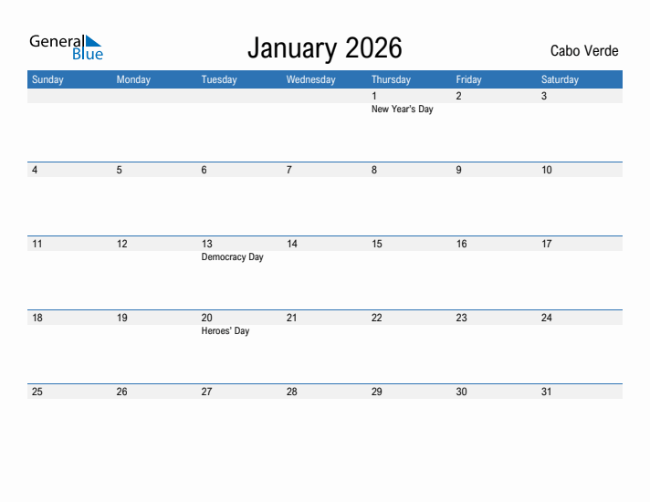 Fillable January 2026 Calendar