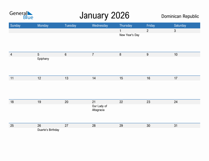 Fillable January 2026 Calendar