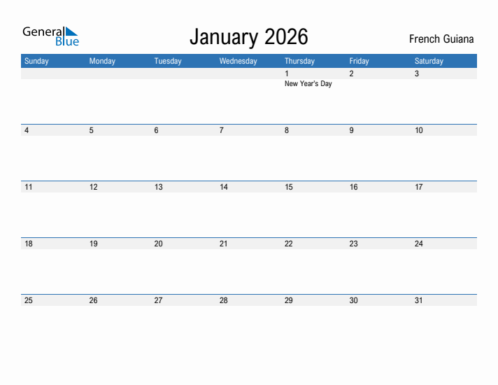 Fillable January 2026 Calendar