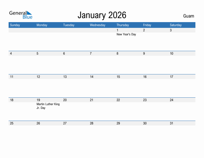 Fillable January 2026 Calendar