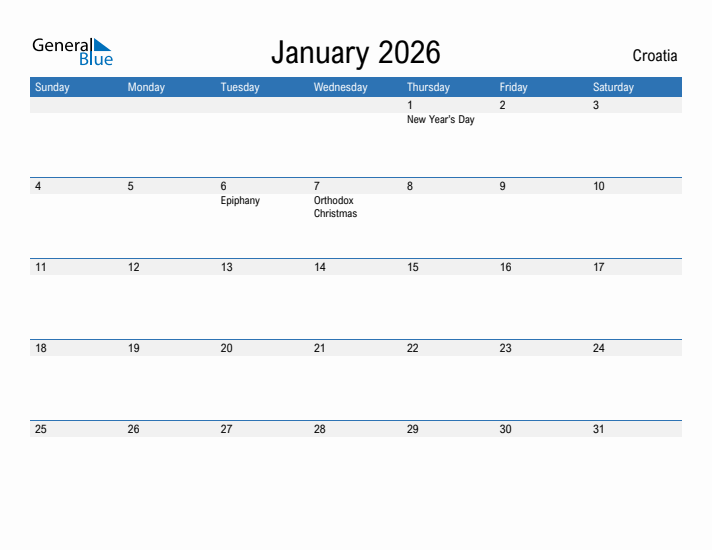 Fillable January 2026 Calendar