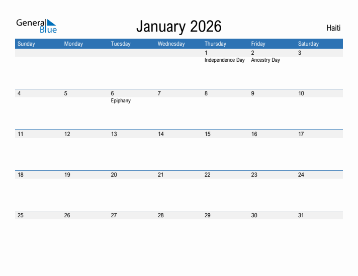 Fillable January 2026 Calendar