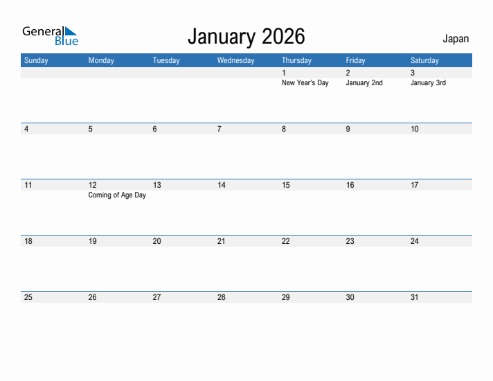 Fillable January 2026 Calendar