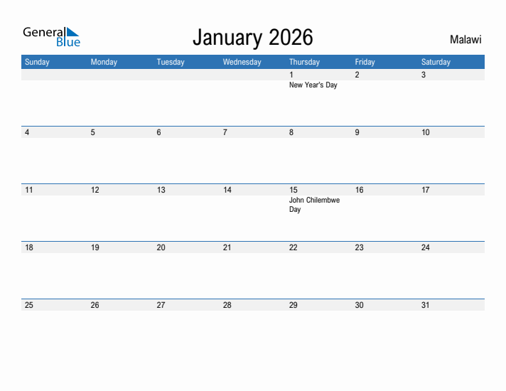 Fillable January 2026 Calendar