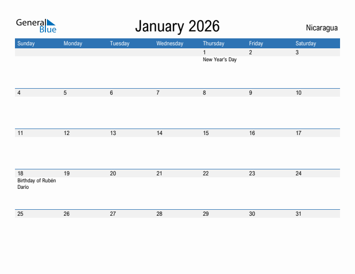 Fillable January 2026 Calendar