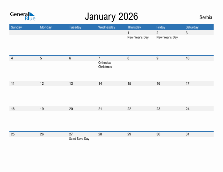 Fillable January 2026 Calendar