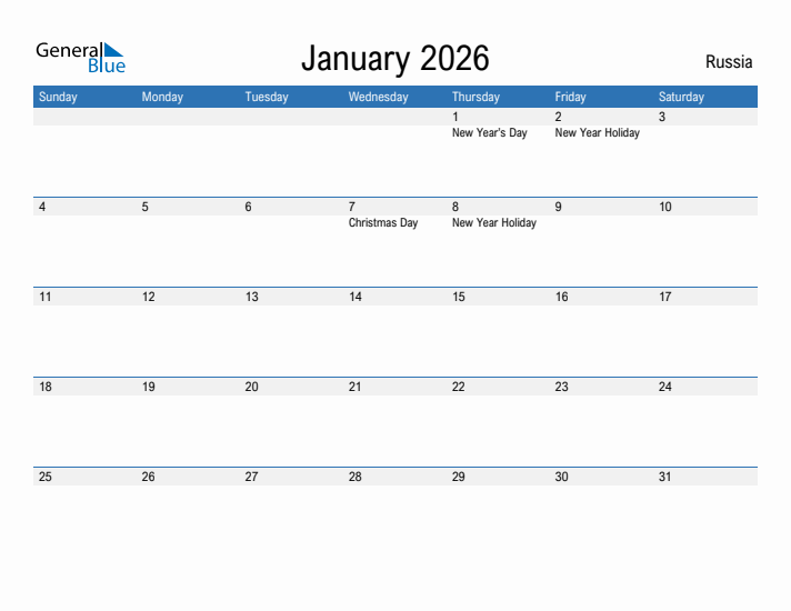 Fillable January 2026 Calendar