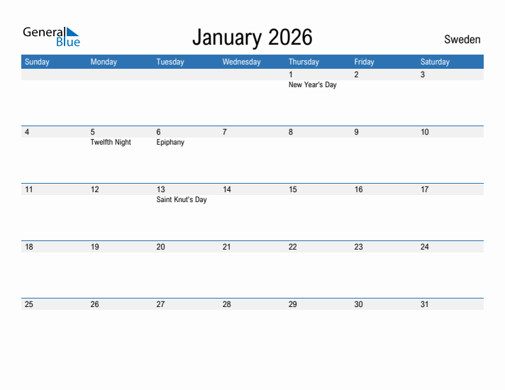 Fillable January 2026 Calendar