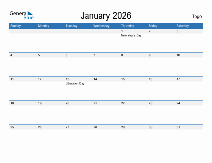 Fillable January 2026 Calendar