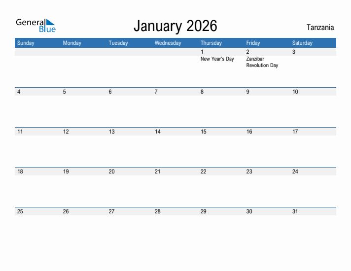 Fillable January 2026 Calendar