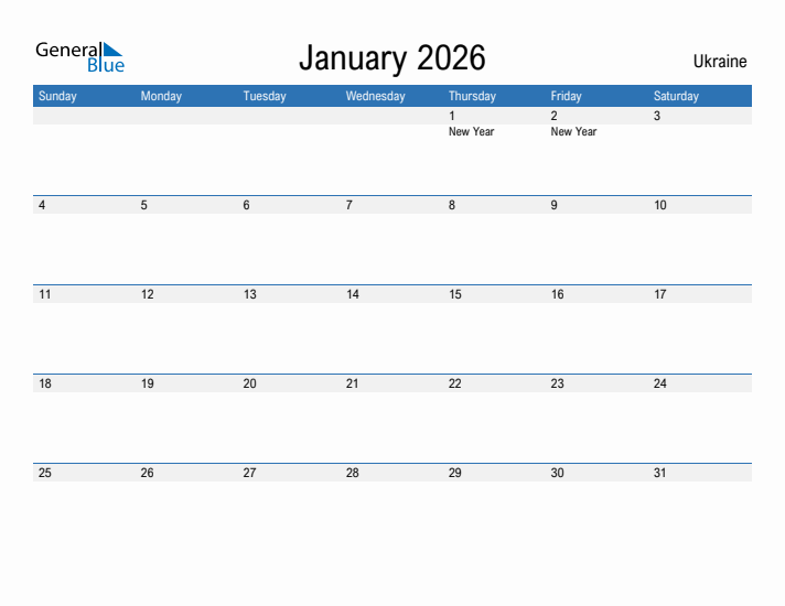 Fillable January 2026 Calendar