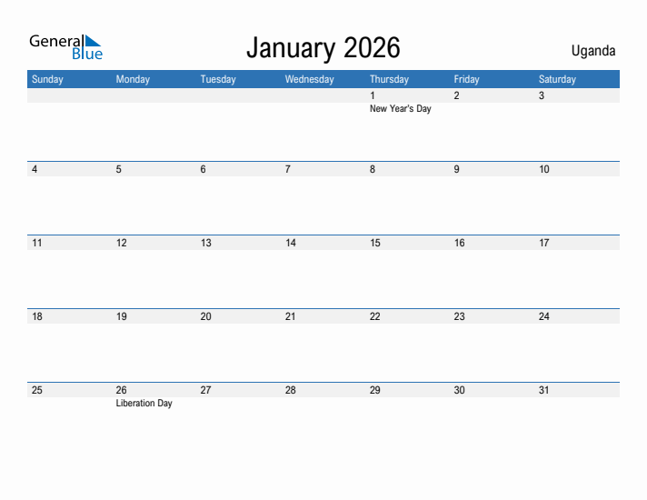 Fillable January 2026 Calendar