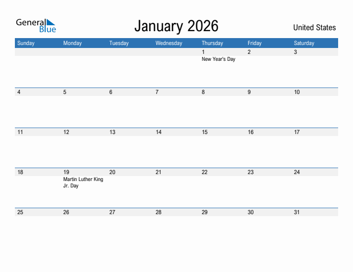 Fillable January 2026 Calendar