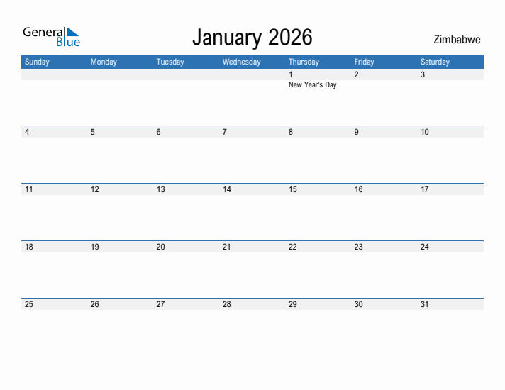 Fillable January 2026 Calendar