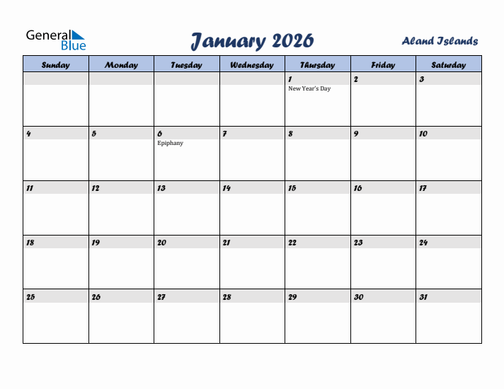 January 2026 Calendar with Holidays in Aland Islands