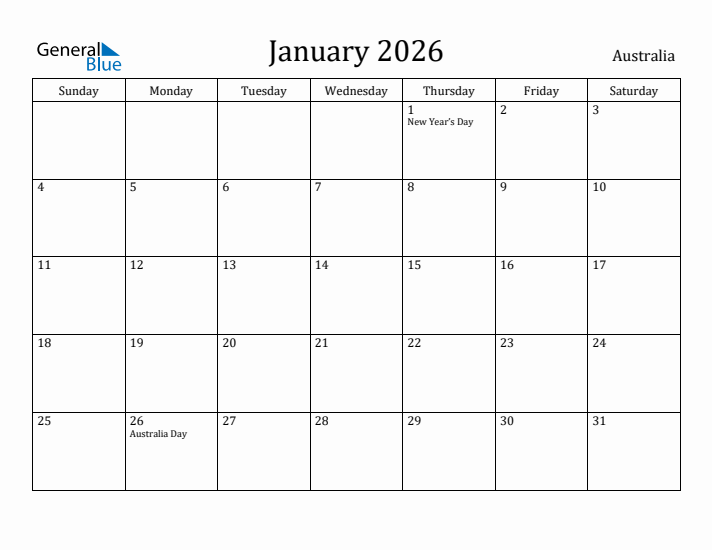 January 2026 Calendar Australia