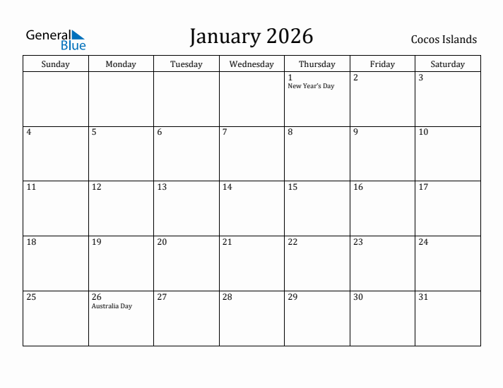 January 2026 Calendar Cocos Islands