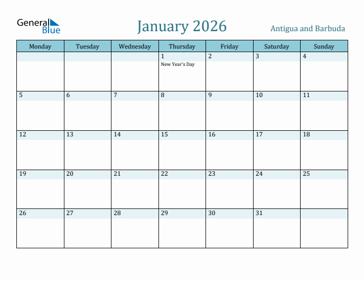 January 2026 Calendar with Holidays