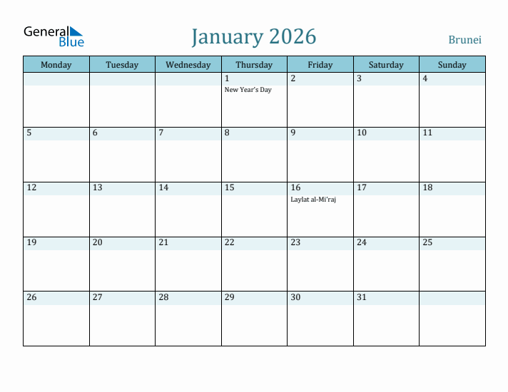 January 2026 Calendar with Holidays