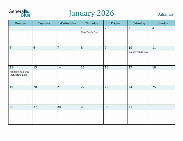 January 2026 Calendar with Holidays