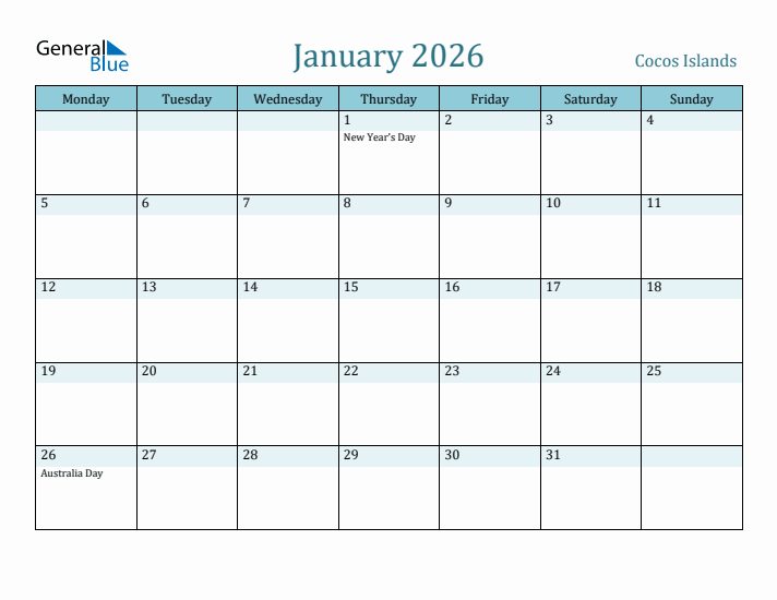 January 2026 Calendar with Holidays