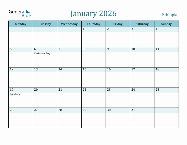 January 2026 Calendar with Holidays