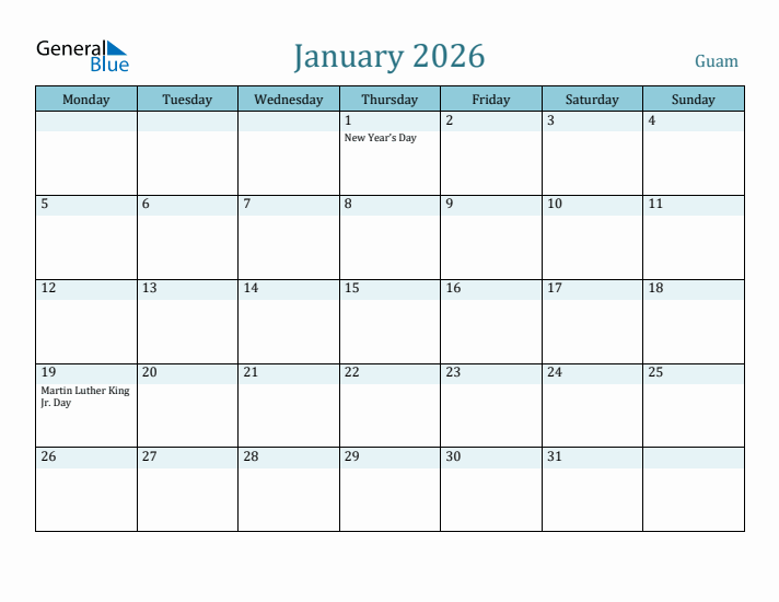 January 2026 Calendar with Holidays