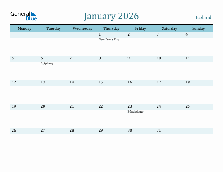 January 2026 Calendar with Holidays