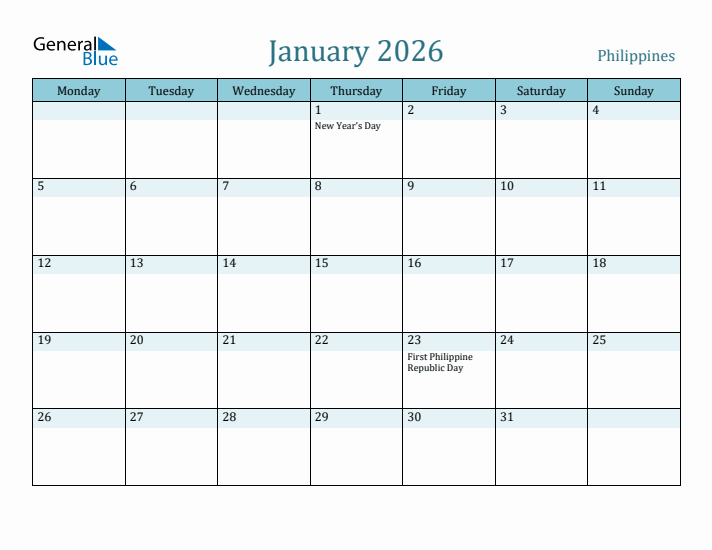 January 2026 Calendar with Holidays