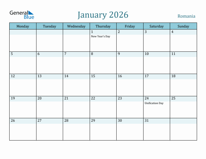 January 2026 Calendar with Holidays