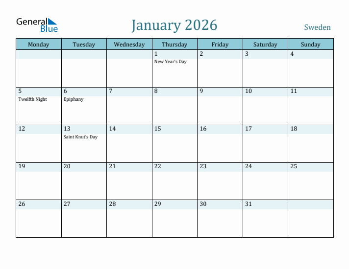 January 2026 Calendar with Holidays