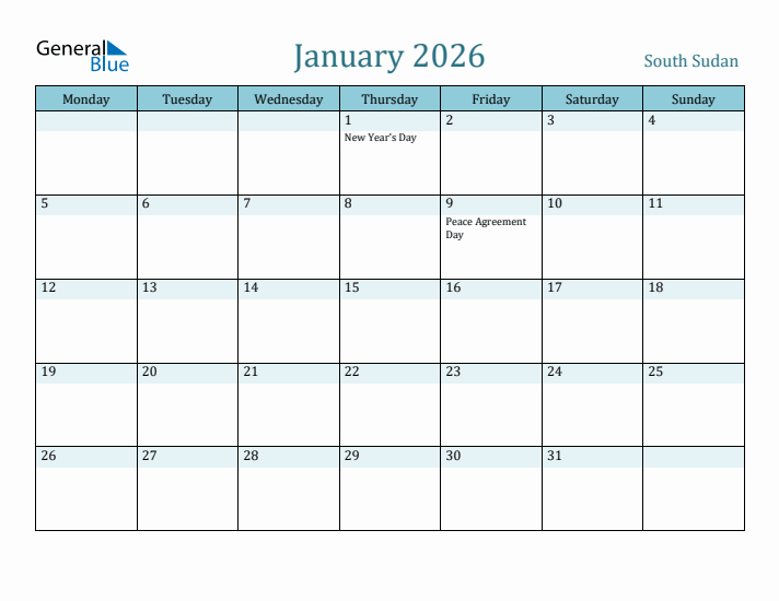 January 2026 Calendar with Holidays