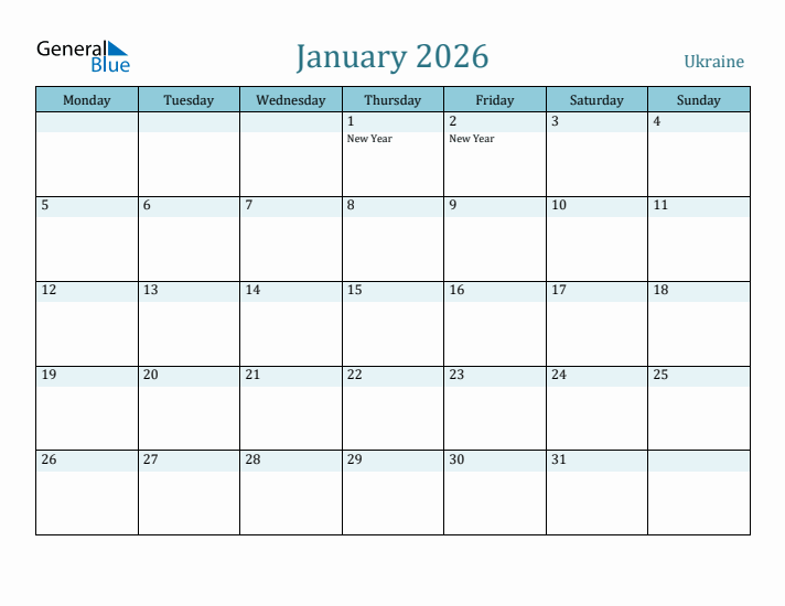 January 2026 Calendar with Holidays