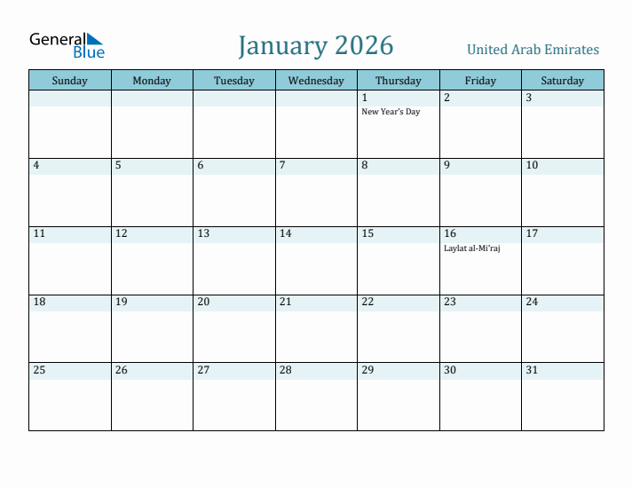 January 2026 Calendar with Holidays